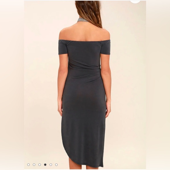 NEW Lulus | Gray Off-the-Shoulder Midi Dress. Size Small - Picture 3 of 10